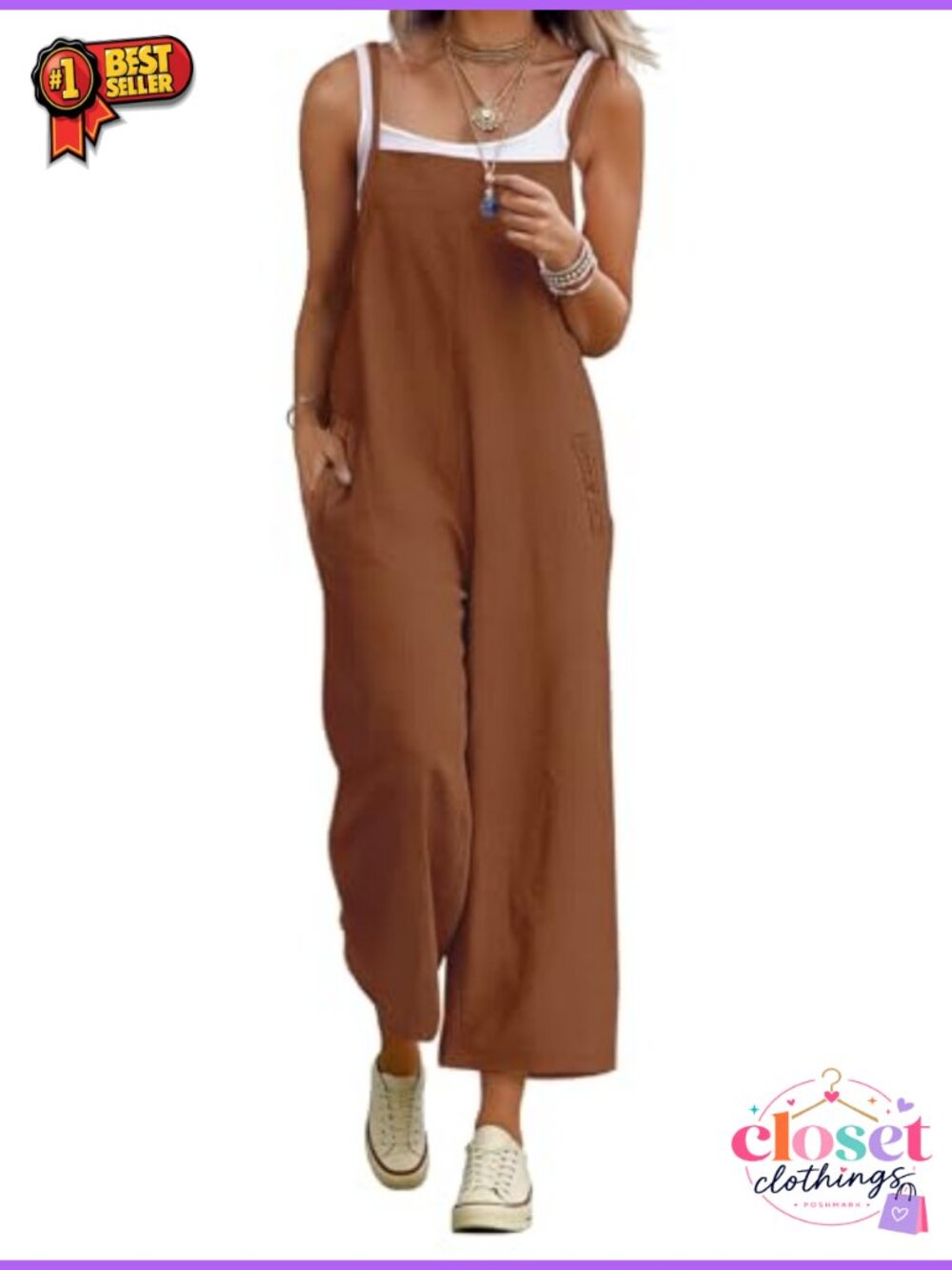 100% Cotton Wide Leg Jumpsuit Cropped Baggy Overalls Adjustable Straps Pockets